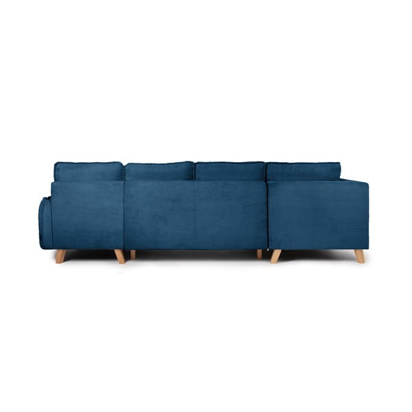 Modra raztegljiva kotna sedežna garnitura iz rebrastega žameta (levi kot/v obliki črke "U") Tori – Bonami Selection-image-4