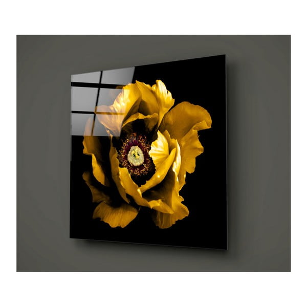 Črno-rumena steklena slika Insigne Calipsa Amarillo, 30 x 30 cm