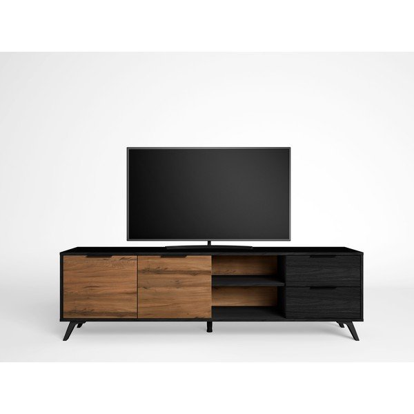 Črna/naravna TV omarica v orehovem dekorju 181x53 cm Noe – Marckeric-image-3