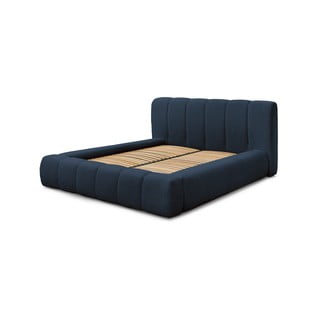 Temno modra oblazinjena zakonska postelja s prostorom za shranjevanje z letvenim dnom 140x190 cm Denali – Bobochic Paris