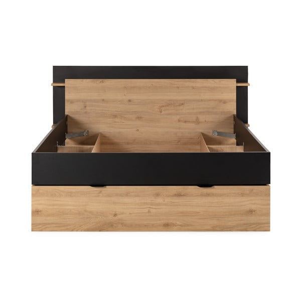 Črna zakonska postelja v hrastovem dekorju s prostorom za shranjevanje brez letvenega dna 160x200 cm Albo – Marckeric-image-3
