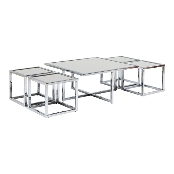 Komplet 5 kavnih mizic s podstavkom v srebrni barvi Kare Design Quad
