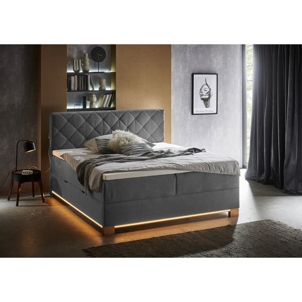 Siva boxspring postelja s prostorom za shranjevanje 180x200 cm Messina – Meise Möbel-image-1