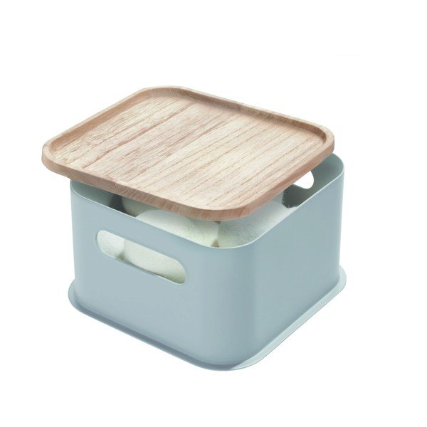 Siva škatla za shranjevanje s pokrovom iz pavlovnije iDesign Eco Handled, 21,3 x 21,3 cm-image-1
