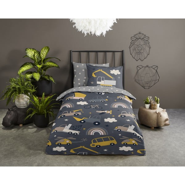 Siva enojna bombažna otroška posteljnina 140x200 cm Rush – Good Morning-image-1