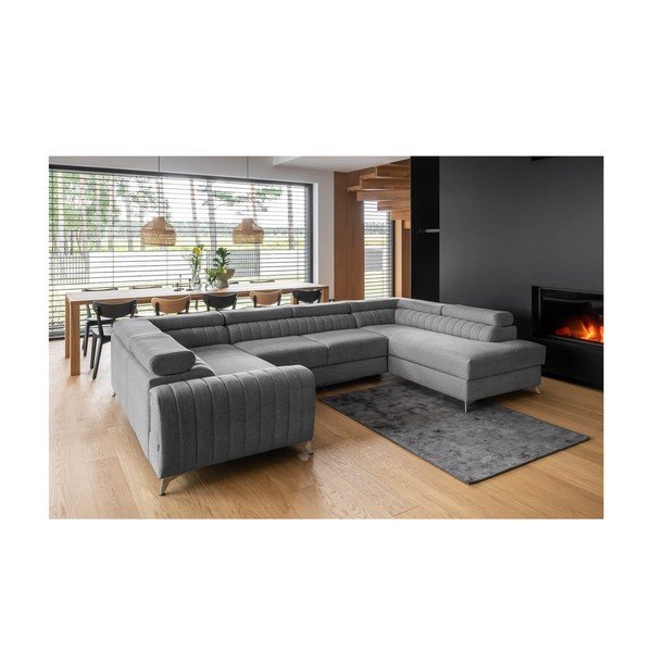 Temno siva raztegljiva/s prostorom za shranjevanje kotna sedežna garnitura (desni kot/v obliki črke "U") Louis – ELTAP-image-1