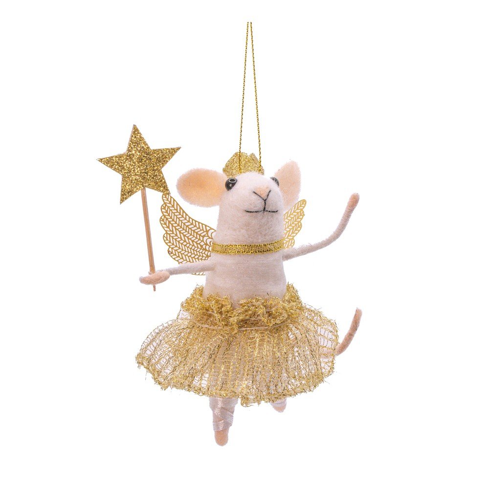 Tekstilni ročno izdelan okrasek za jelko 10 cm Fairy Mouse with Wand