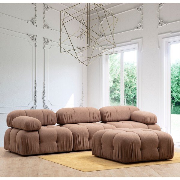 Rjav tabure iz tkanine bouclé Bubble – Artie-image-2