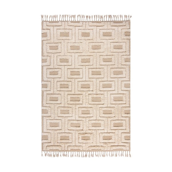 Bež-kremno bela ročno tkana volnena preproga 160x230 cm Greek Key – Flair Rugs