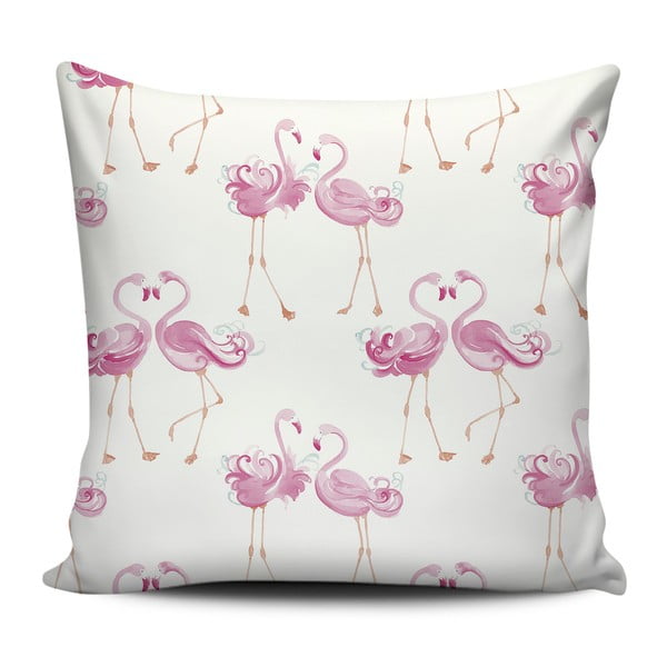 Roza in bela blazina Home de Bleu Love Flamingos, 43 x 43 cm