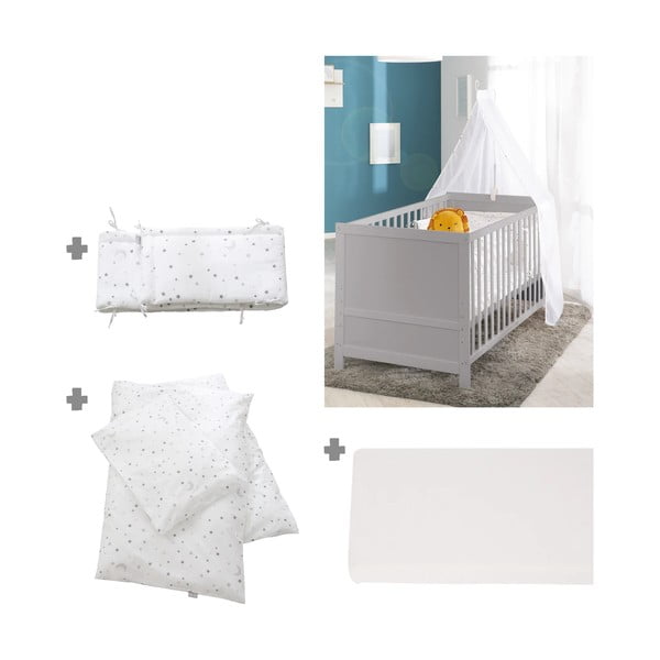 Svetlo siva otroška posteljica z ogrodjem za baldahin 70x140 cm Sternenzauber – Roba-image-3