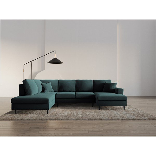 Modrozelena žametna raztegljiva kotna sedežna garnitura s prostorom za shranjevanje (levi kot/v obliki črke "U") Kyoto – Cosmopolitan Design-image-2