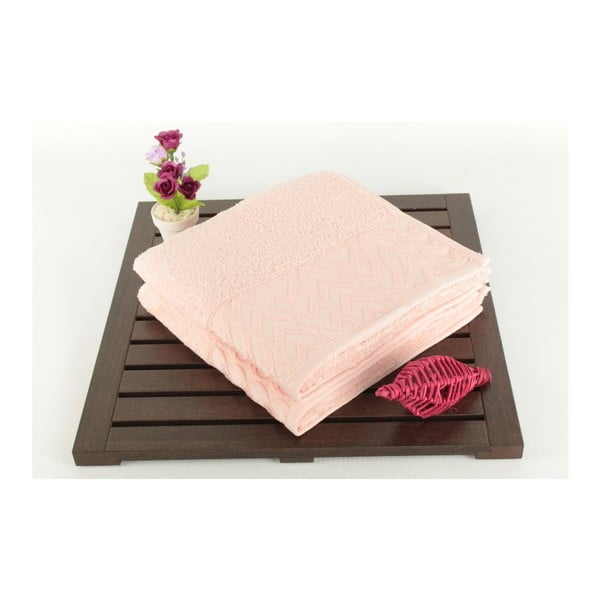 Komplet 2 kopalniških brisač iz 100 % bombaža Kalp Pink, 50x90 cm
