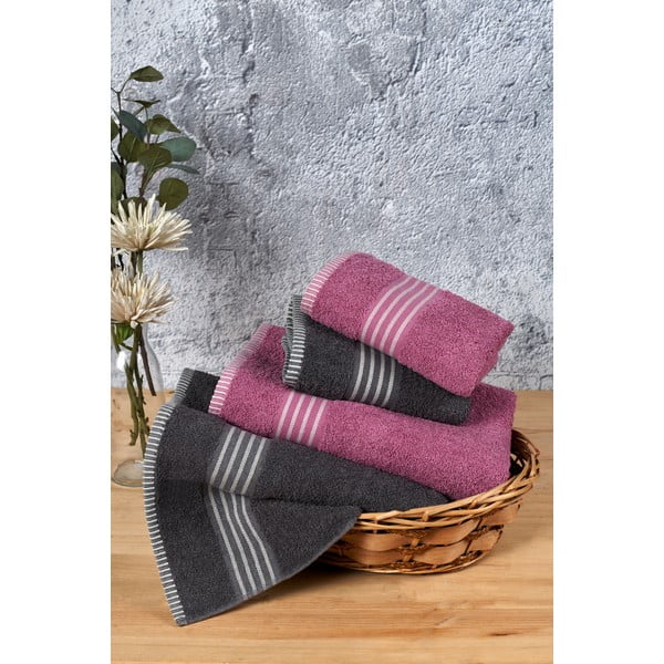 Rožnati/antracitno sivi bombažni komplet brisač 4 ks – Mila Home