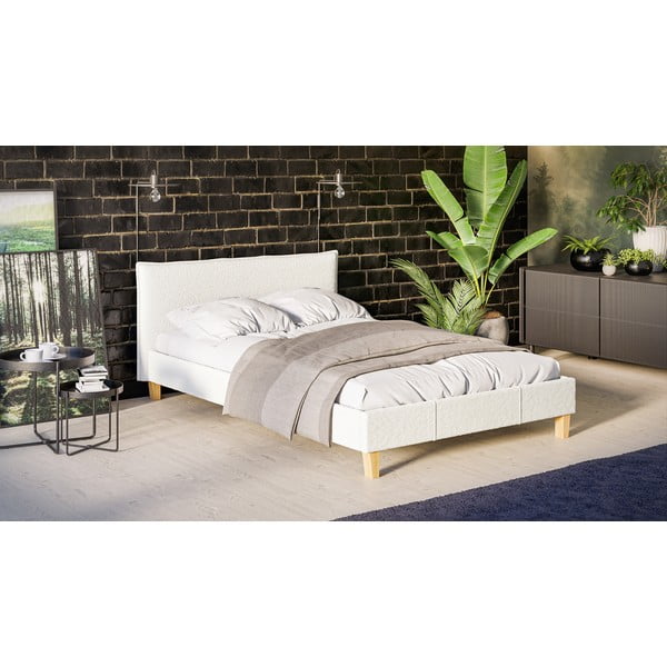 Kremno bela oblazinjena zakonska postelja z letvenim dnom 140x200 cm Tina – Ropez-image-2