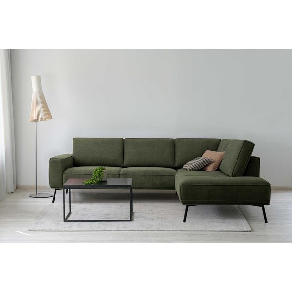Temno zelena kotna sedežna garnitura iz šenilje (desni kot/v obliki črke L) Amsterdam – Scandic-image-1