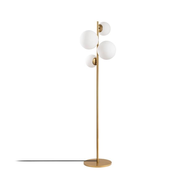 Bela/medeninasta stoječa svetilka s steklenim senčilom (višina 162 cm) Fazli – Opviq lights