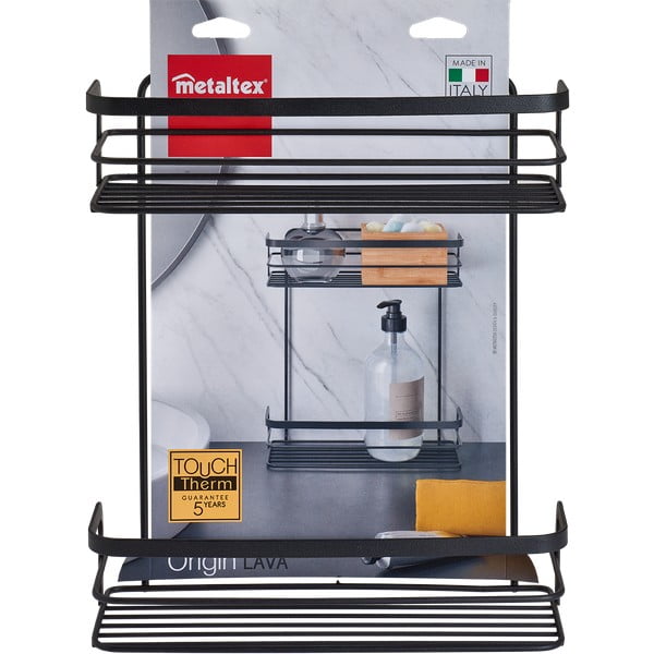Črna dvostopenjska kopalniška polica Metaltex Origin Lava-image-3