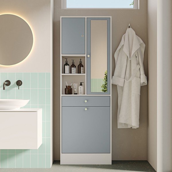 Bela/siva kopalniška omarica 63x181 cm Combi – TemaHome-image-4