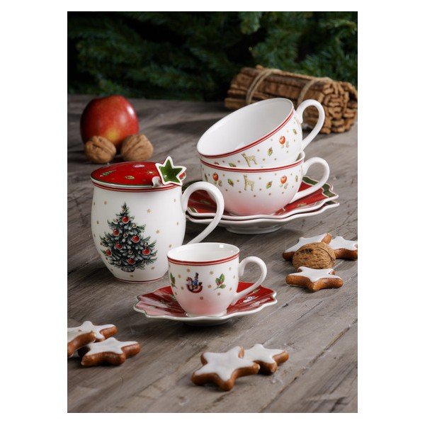 Rdeče-bela porcelanasta skodelica s krožničkom z božičnim motivom Villeroy&Boch, 0,3 l-image-2