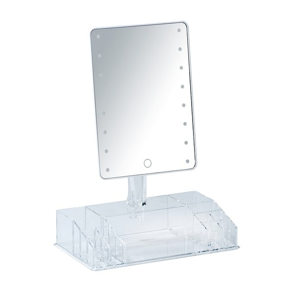 Belo ogledalo za ličenje z LED osvetlitvijo in organizatorjem za ličila Farnese