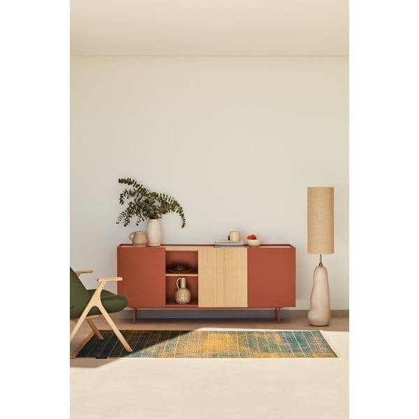 Opečnato oranžna/naravna nizka komoda v hrastovem dekorju 180x78 cm Otto – Teulat-image-1