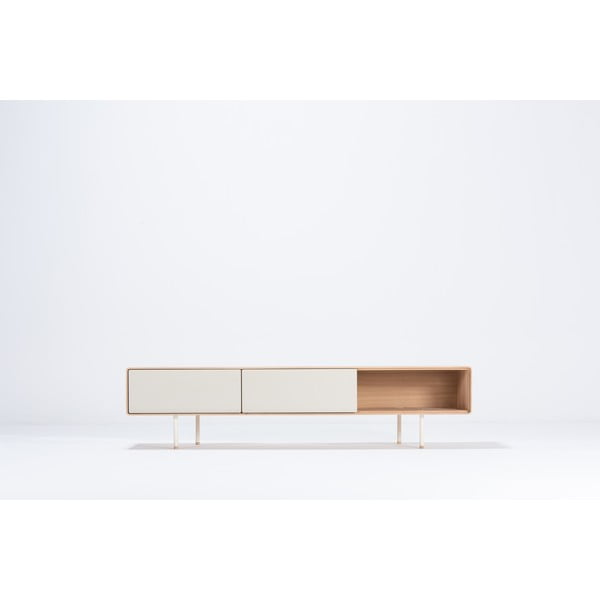 Bela TV omarica iz masivnega hrasta 200x48 cm Fina – Gazzda-image-2