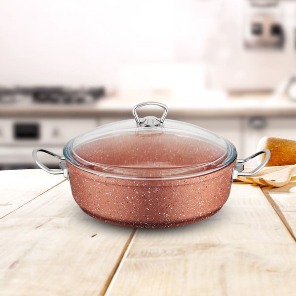 Roza aluminijast lonec s pokrovom Güral Porselen Classic, ø 26 cm-image-1