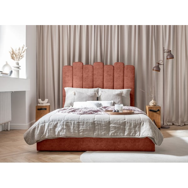 Oblazinjena zakonska postelja s prostorom za shranjevanje in letvenim dnom v opečnati barvi 160x200 cm Dreamy Aurora - Miuform-image-3