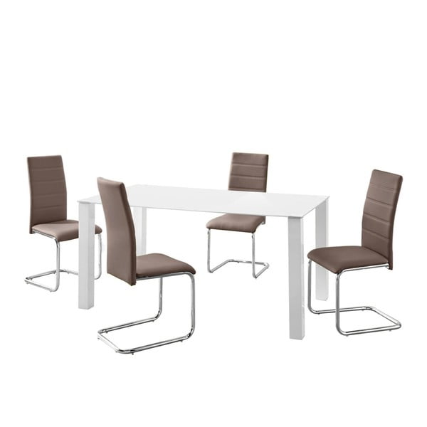 Komplet mize in 4 rjavih stolov Støraa Naral