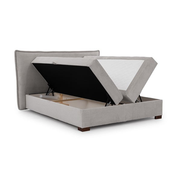 Svetlo siva boxspring postelja s prostorom za shranjevanje 200x200 cm Lysa – Ropez-image-2