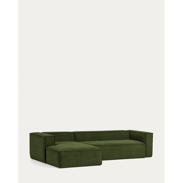 Zelena kotna sedežna garnitura iz rebrastega žameta (levi kot/z ležalnikom) Blok – Kave Home-image-2