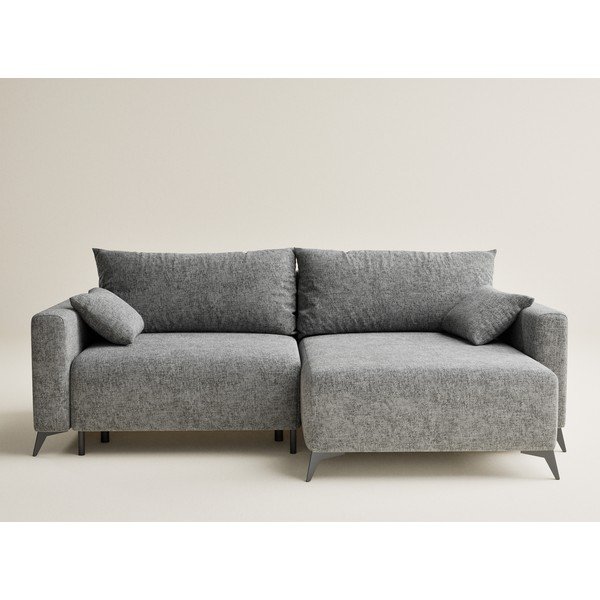 Siva raztegljiva/s prostorom za shranjevanje kotna sedežna garnitura iz šenilje (desni kot/z ležalnikom) Leon – Maison de Rêve-image-2