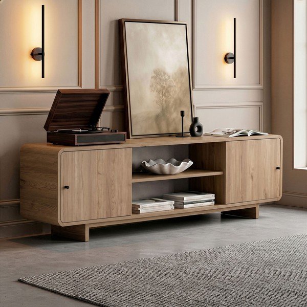 TV omarica v hrastovem dekorju v svetli naravni barvi 180x52x34 cm Mirel – Nordure-image-2