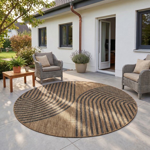 Črna/rjava okrogla notranja in zunanja preproga ø 160 cm Mira 1453 – Ayyildiz Carpets-image-1