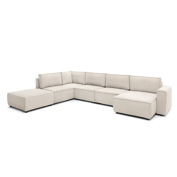 Kremno bela kotna sedežna garnitura iz rebrastega žameta (levi kot/v obliki črke "U") Nihad modular – Bobochic Paris-image-3