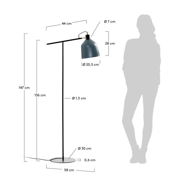 Modrozelena stoječa svetilka s kovinskim senčilom (višina 147 cm) Olimpia – Kave Home-image-3