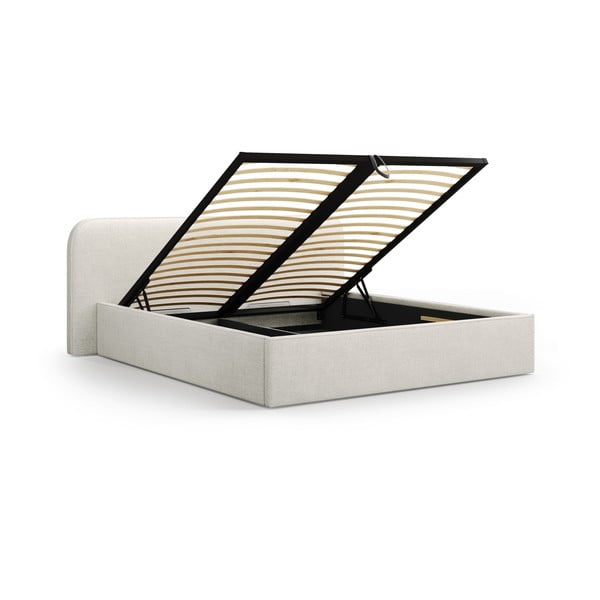 Svetlo siva oblazinjena zakonska postelja s prostorom za shranjevanje in z letvenim dnom 180x200 cm Elizabeth – Micadoni -image-2