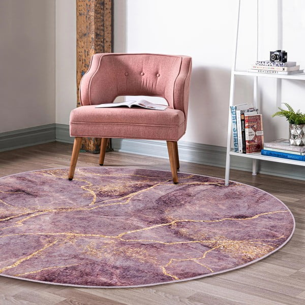 Rožnata pralna okrogla preproga primerna za robotski sesalnik ø 80 cm Comfort – Mila Home-image-1