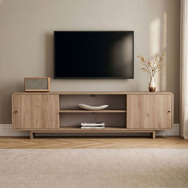 TV omarica v hrastovem dekorju v svetli naravni barvi 180x52x34 cm Mirel – Nordure-image-1
