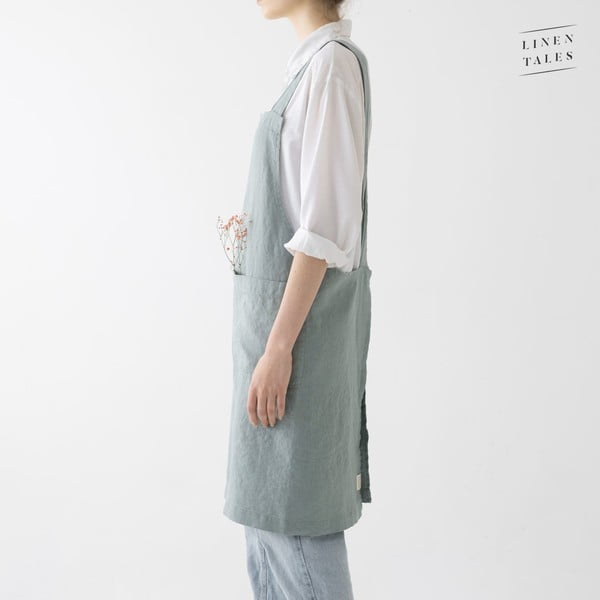 Zelen lanen predpasnik Linen Tales Crossback, dolžina 80 cm-image-2