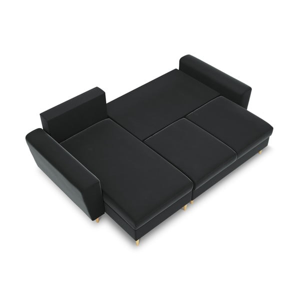 Temno siva žametna raztegljiva kotna sedežna garnitura s prostorom za shranjevanje Kyoto – Cosmopolitan Design-image-1