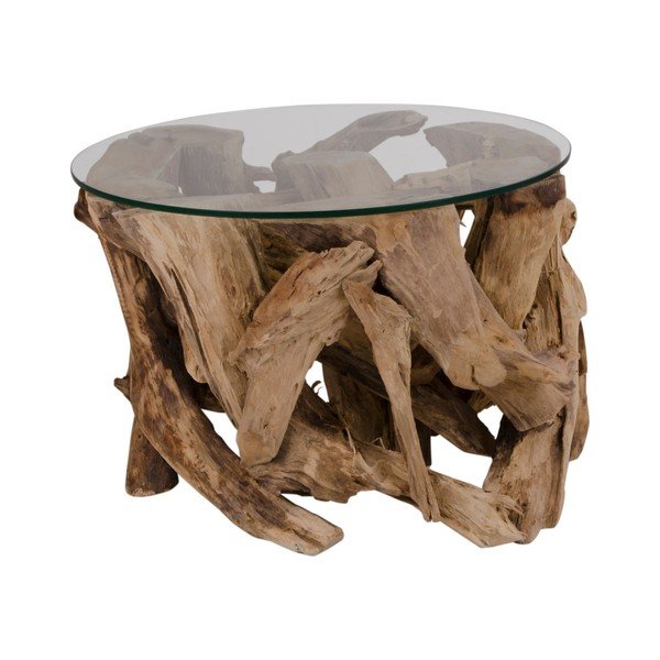 Rjava okrogla mizica s stekleno mizno ploščo ø 60 cm Grand Canyon – House Nordic-image-1