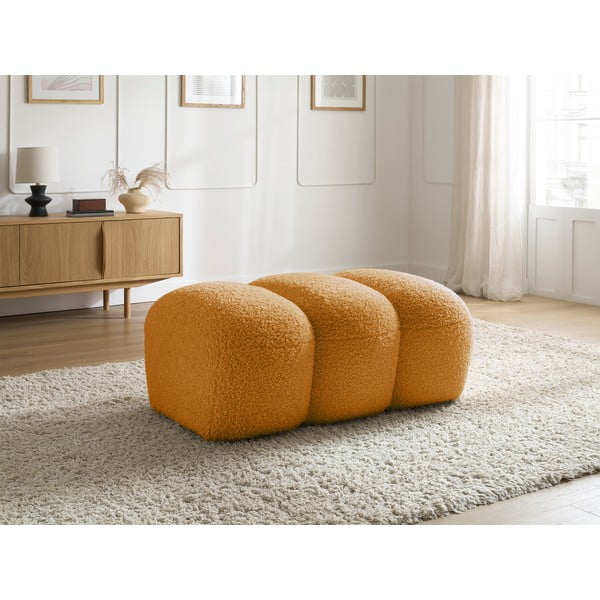 Gorčično rumen tabure iz tkanine bouclé Hippolyte – Bobochic Paris-image-1