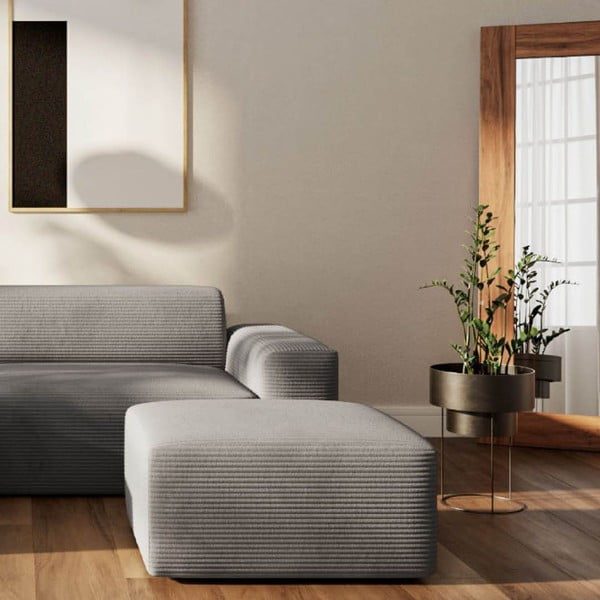 Siva kotna sedežna garnitura iz rebrastega žameta (levi kot/z ležalnikom) Villet – Rodier-image-4