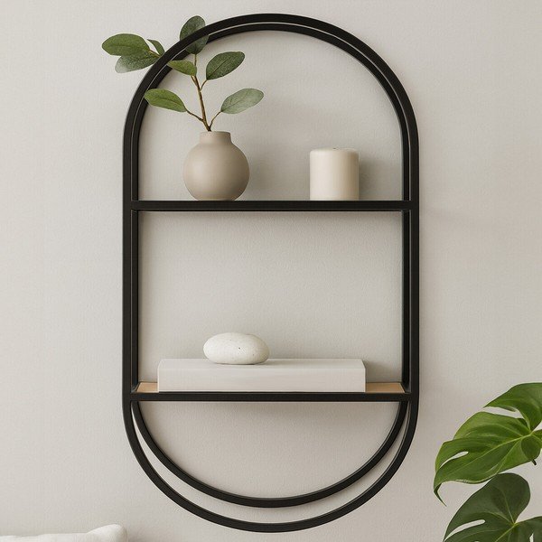 Črna/v naravni barvi večnivojska kovinska polica 35 cm Mataram – Premier Housewares-image-1