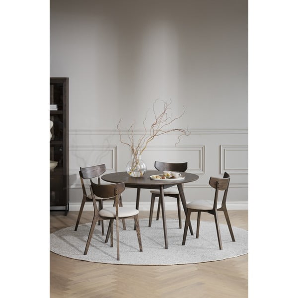 Temno rjava okrogla jedilna miza v hrastovem dekorju ø 115 cm Yumi – Rowico-image-1