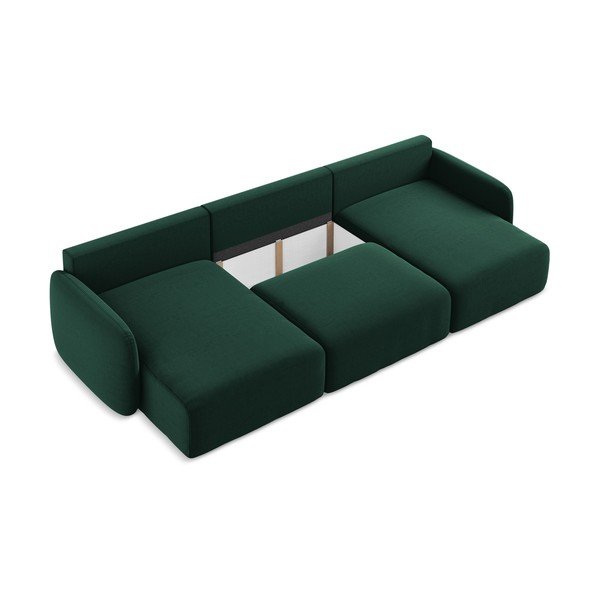 Temno zelena žametna raztegljiva/s prostorom za shranjevanje kotna sedežna garnitura (v obliki črke "U") Kalena – Makamii-image-4
