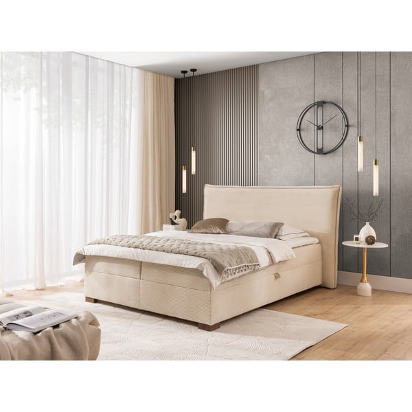 Bež boxspring postelja s prostorom za shranjevanje 200x200 cm Lysa – Ropez-image-1