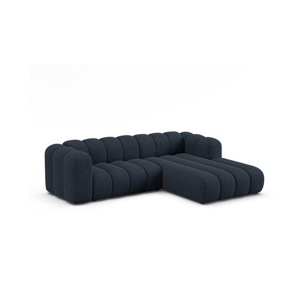 Temno modra kotna sedežna garnitura iz šenilje (desni kot/z ležalnikom) Lupine – Micadoni -image-1